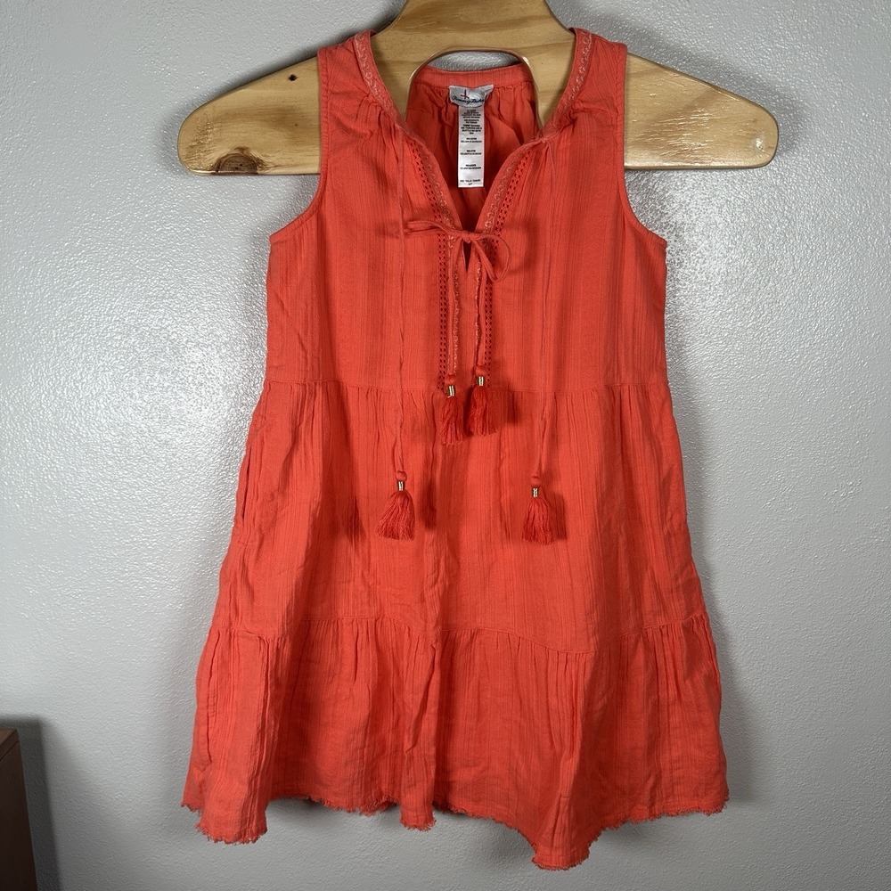 Tommy Bahama Cotton Gauze Tiered Tassel Coverup Dress Size Small Coral Pink Boho